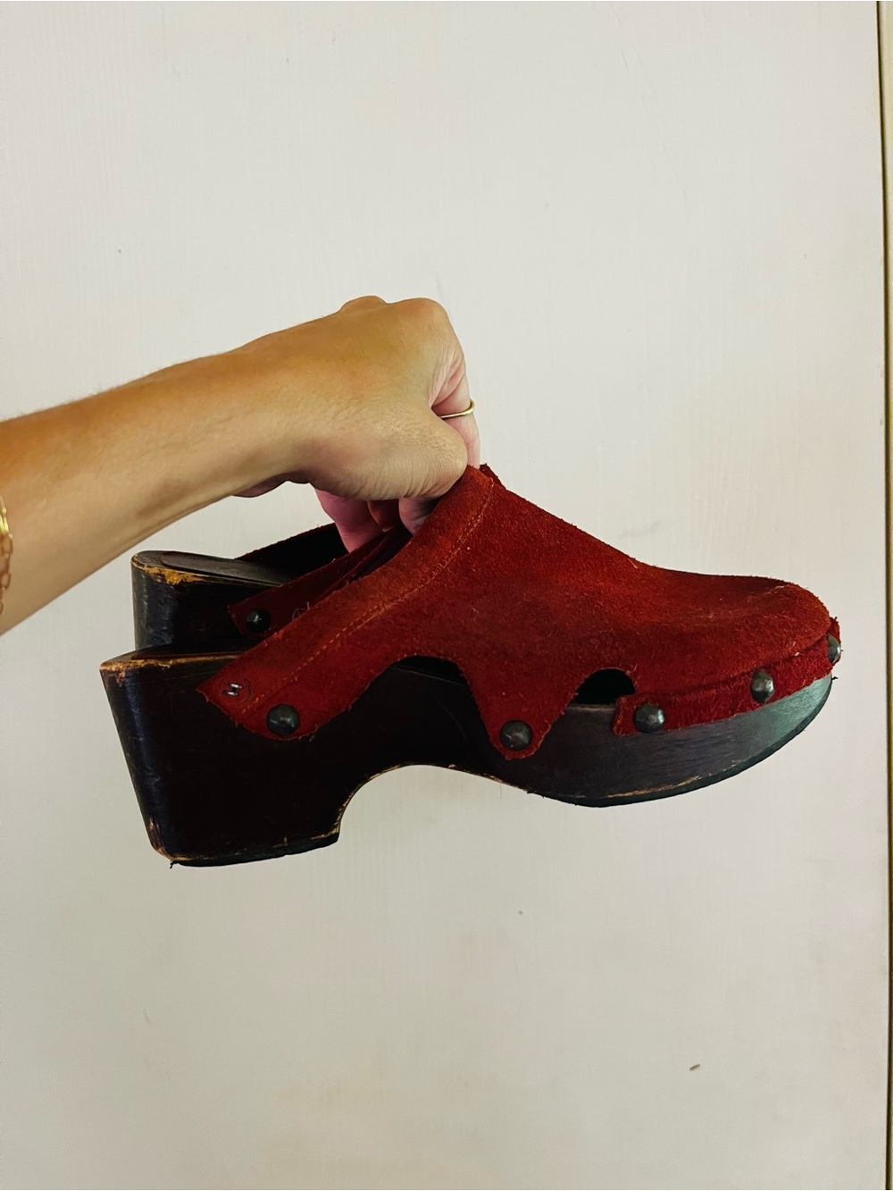 VTG 70s Studded Suede Hippie Boho Made In Italy Scandinavian Michael Kors Clogs - Picture 3 of 8